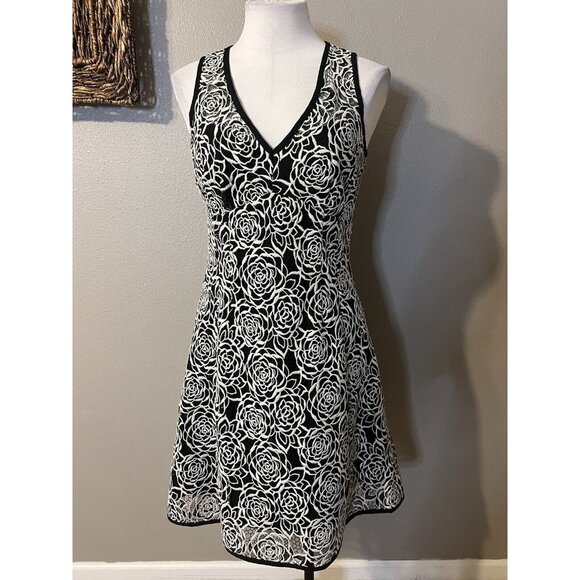 Nanette Lepore A Line Dress 4 Black Ivory Embroidered Lace Sleeveless Rich - Picture 5 of 11